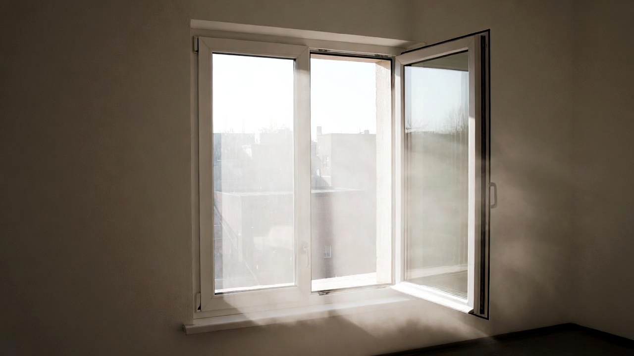 Open window in winter with snow outside