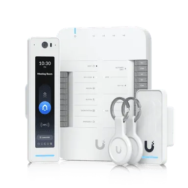 UniFi Access reader, hub, keyfobs, and lock hardware